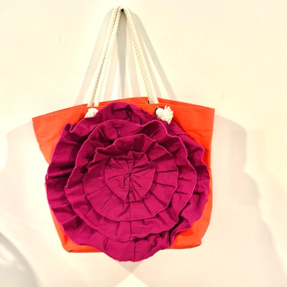 Boden Handbags - 🌺BODEN Fuchsia & Orange Tote Bag 20”x14.5” with strap top to bottom 25”